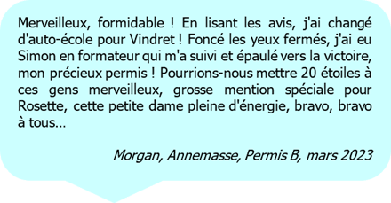 Avis d'un candidat au permis dans l' Auto Ecole CFCR VINDRET...